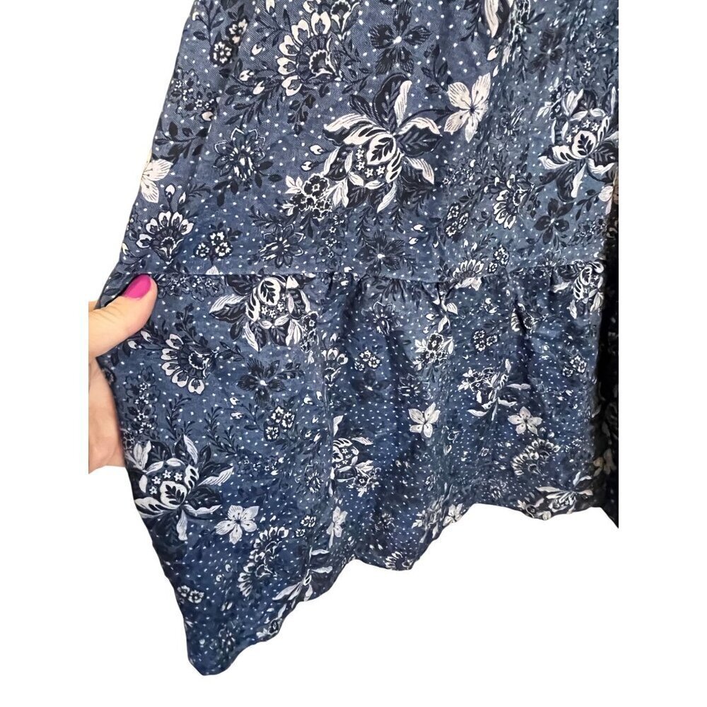 Torrid Dress Milkmaid 2X Blue Floral Mini Chambray Puff Sleeve Smocked Feminine - Picture 6 of 16